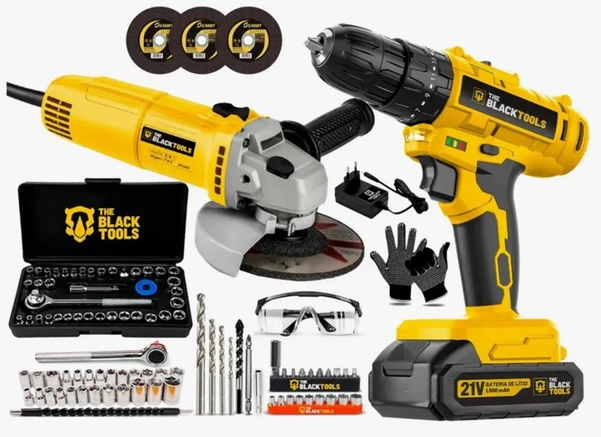 Kit Black Tools: parafusadeira 21 V + esmerilhadeira